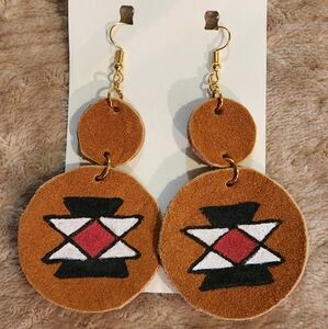 Brown, Red, Black, and White Geometric Earrings